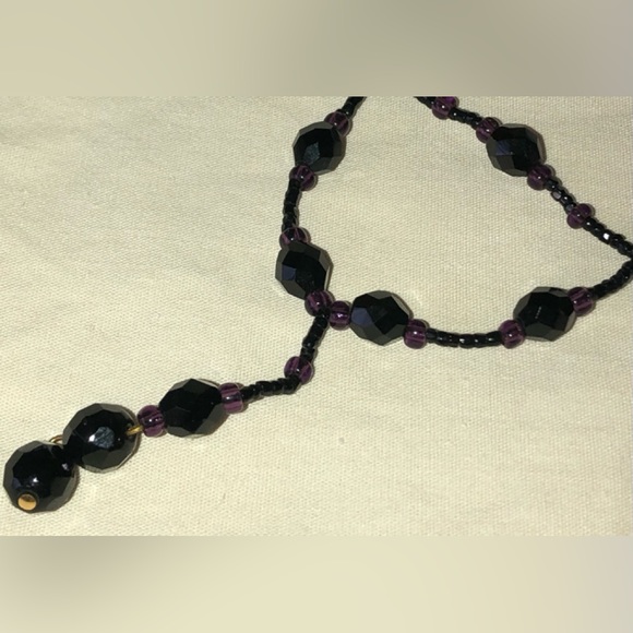 Handcrafted Black & Purple Crystal Bead 18” Necklace - Picture 8 of 14